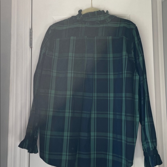 J. Crew Classic Plaid Blouse in Green and Navy - Picture 2 of 7